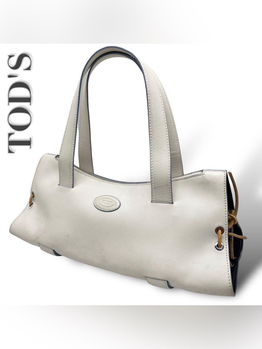 Vintage TOD'S Ivory White Bone Leather Shoulder Bag  small